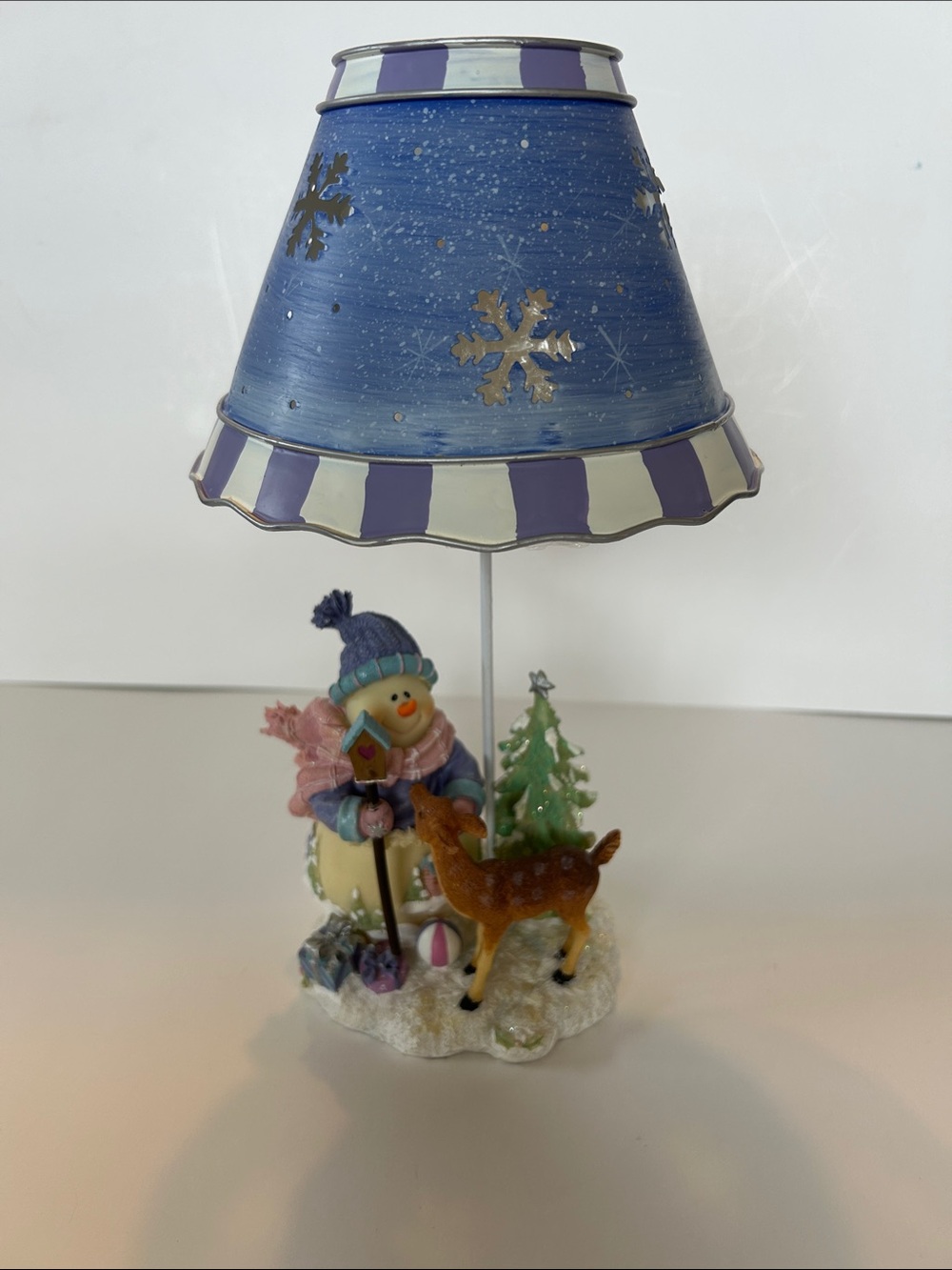Festive Blue Snowman Table Lamp with Deer Accent